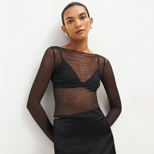 Reformation Emilea Sheer Knit Top Black - Size S